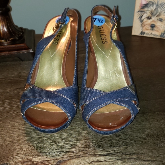 New Guess Tilden Denim Wedge Sandal Size 7.5 - Picture 3 of 14